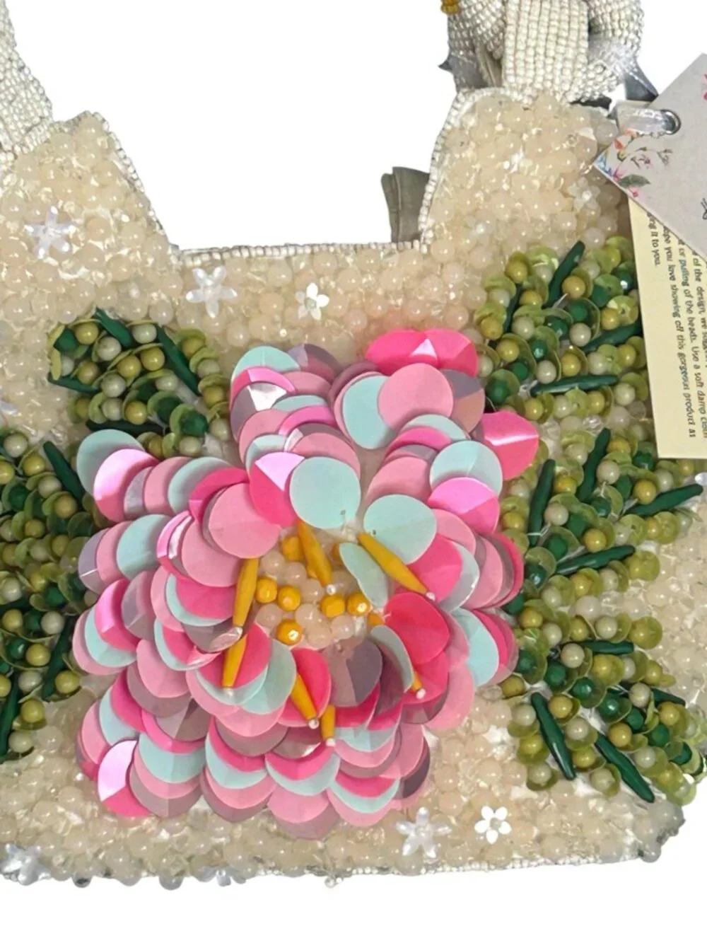 Beaded Bag Large 3D Sequin Flower Top Handle Made in India New Release NWT - Picture 2 of 4